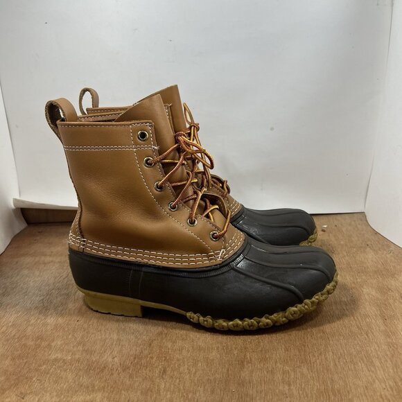 LL Bean Duck Boots Women Size 9 Rubber Moc Gum Shoes Low Top Brown Leather - Picture 1 of 9